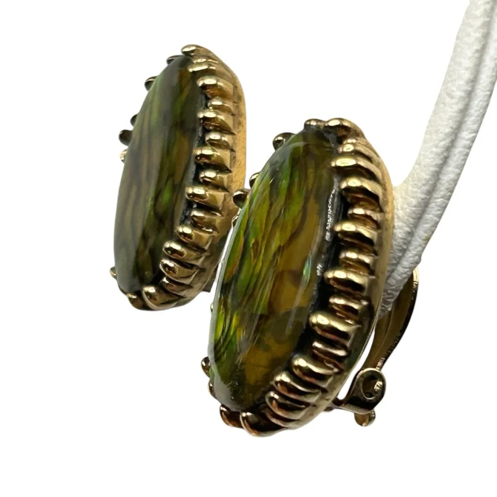 Vintage Ciner Abalone Clip Earrings